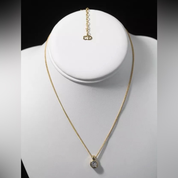 Vintage Christian Dior Signed Logo Goldtone Swarovski Crystal Pendant Necklace - Picture 1 of 7